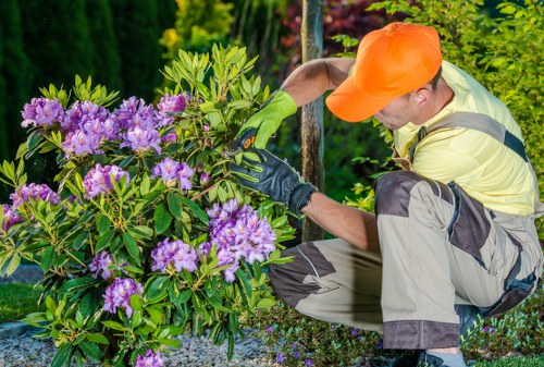 Separated green waste and recyclables at a sustainable gardening site